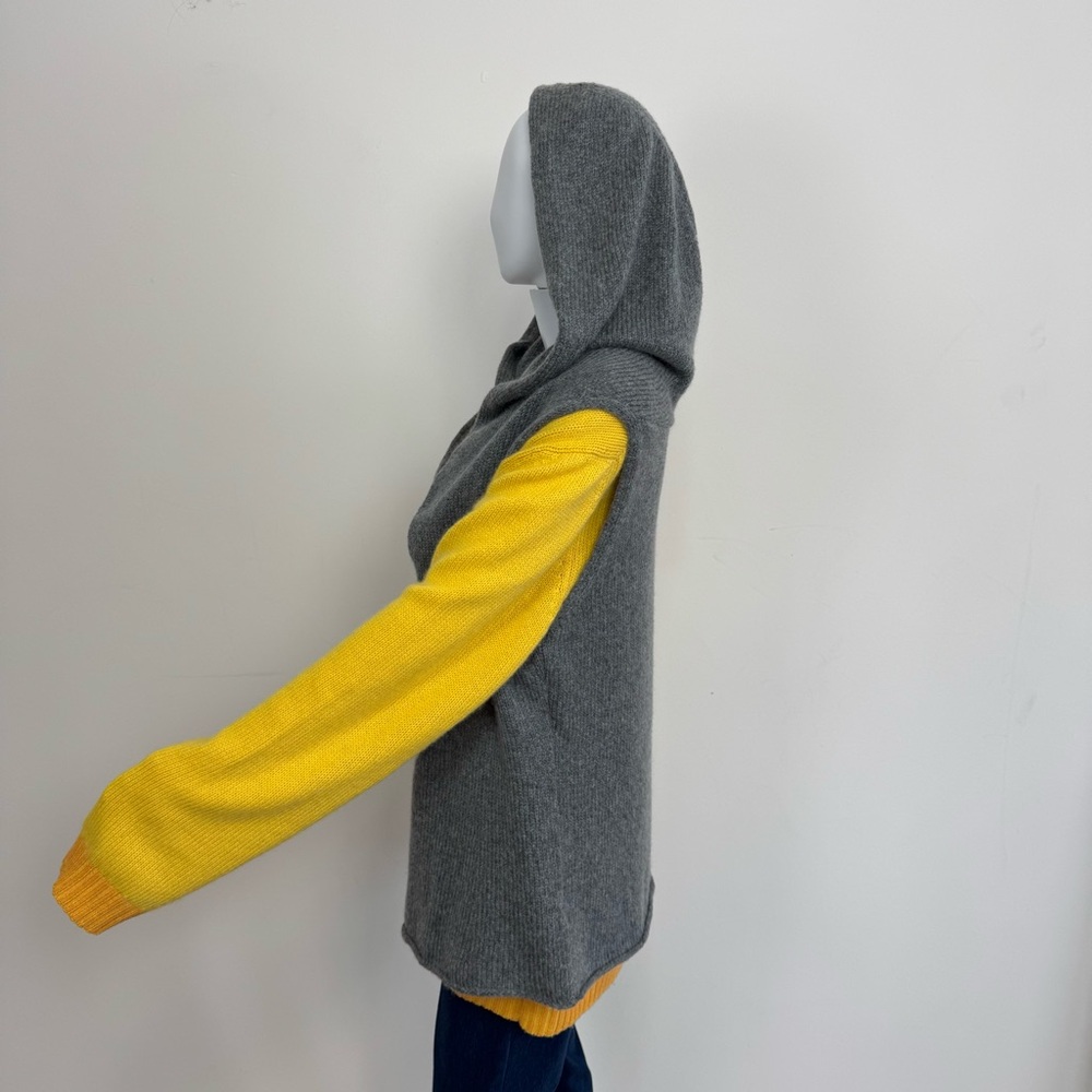 Eileen Fisher Wool Mohair Knit Open Front Hooded Hood Gray Vest Sweater Sz S - Picture 6 of 12